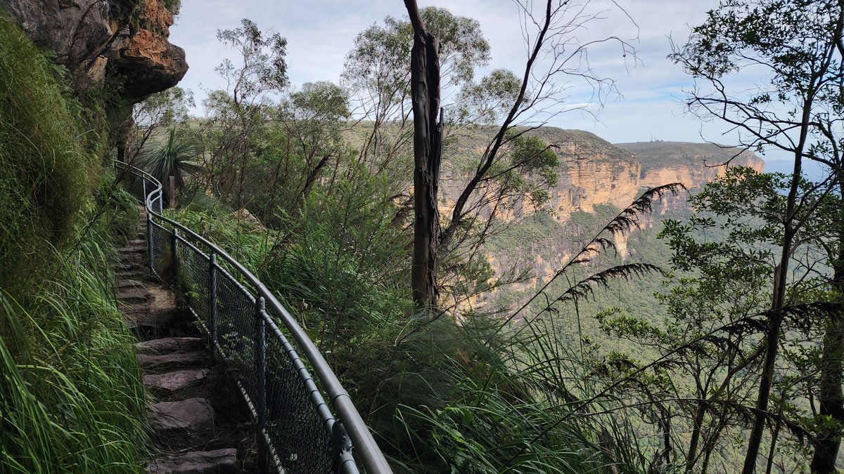 Тропа с перилами на обрыве вдоль маршрута Wentworth Falls